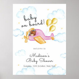 Poster Bem-vindo ao Chá de Bebê do Balão Avião Urso Pilot