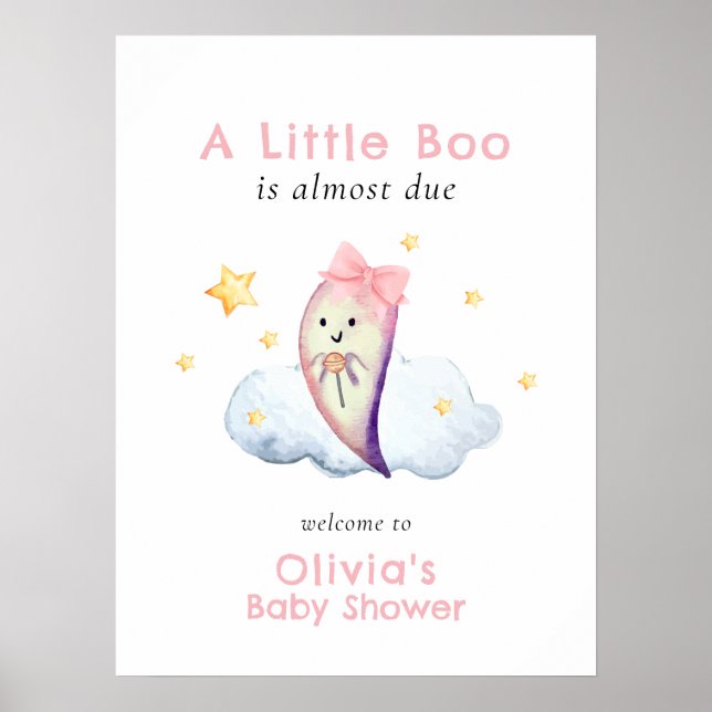 Poster Bem-vindo ao Chá de Bebê do Fantasminha Cor-de-Ros (Frente)