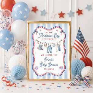 Poster Bem-vindo ao Chá de Bebê do Menino Americano