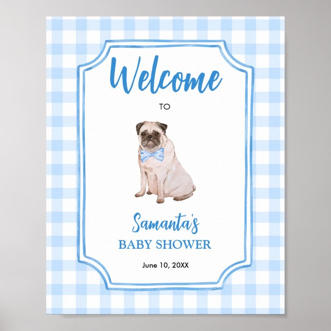 Poster Bem-vindo ao Chá de Bebê do Menino Cachorro Xadrez (Frente)