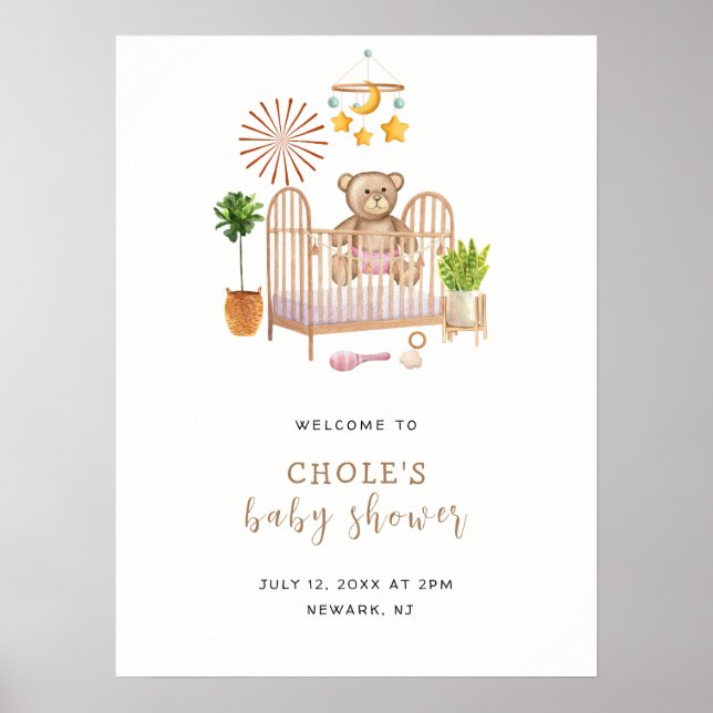 Poster Bem-vindo ao Chá de Bebê do Ursinho Boho Moderno (Frente)