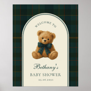 Poster Bem-vindo ao Chá de Bebê do Ursinho de Xadrez Esco