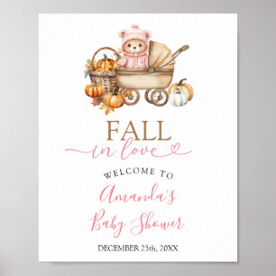 Poster Bem-vindo ao Chá de Bebê do Urso Rosa Apaixonada M