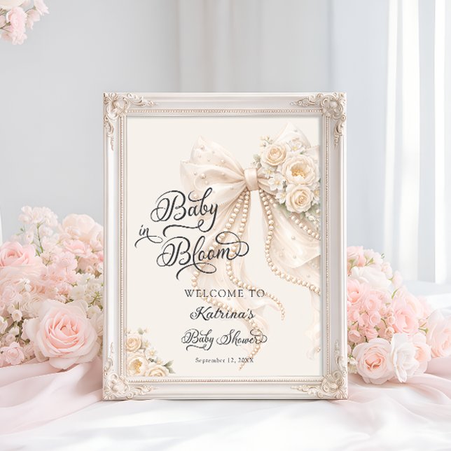 Poster Bem-vindo ao Chá de Bebê Floral com Laço Baby in B (Criador carregado)