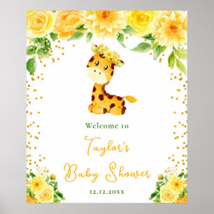 Poster Bem-vindo ao Chá de Bebê Girafa Amarela Floral