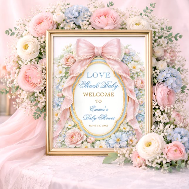 Poster Bem-vindo ao Chá de Bebê Menina Pink Bow Love Shac (Criador carregado)