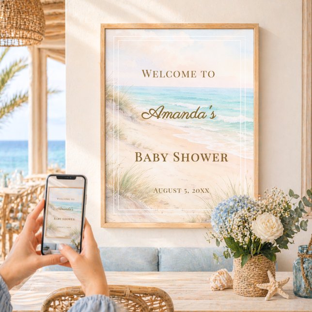 Poster Bem-vindo ao Chá de Bebê na Costa da Praia (Criador carregado)