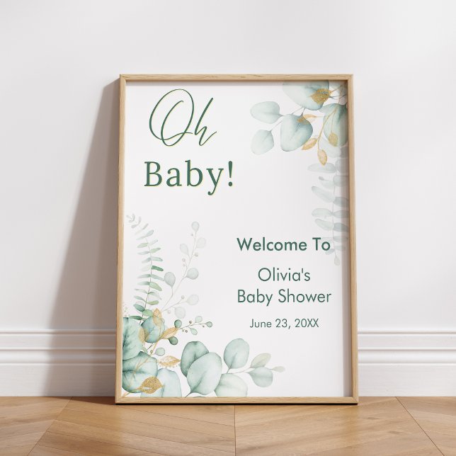Poster Bem-vindo ao Chá de Bebê Oh Baby Eucalyptus Greene (Oh Baby Eucalyptus Greenery Baby Shower Welcome Sign )