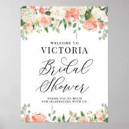 Poster Bem-vindo ao Chá de Bebê Peachy Peony e Hydrangea