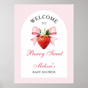 Poster Bem-vindo ao Chá de Bebê Rosa Coquette de Morango