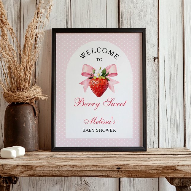 Poster Bem-vindo ao Chá de Bebê Rosa Coquette de Morango (Criador carregado)