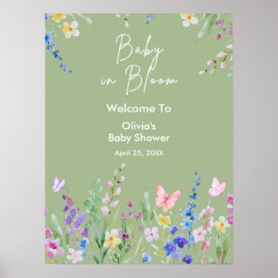 Poster Bem-vindo ao Chá de Bebê Sage Green Baby in Bloom