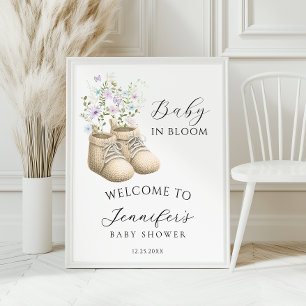Poster Bem-vindo ao Chá de Bebê Sapatos de Bebê em Flor N