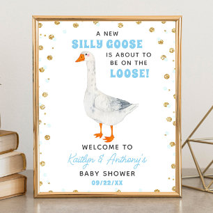 Poster Bem-vindo ao Chá de Bebê Silly Goose Blue Watercol
