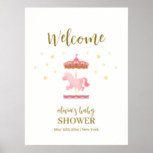 Poster Bem-vindo ao Chá de fraldas Elegel Dourado rosa
