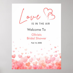 Poster Bem-vindo ao Chá de Noiva Amor Rosa Vermelho no Ar