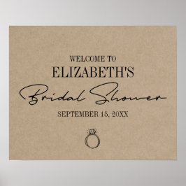 Poster Bem-vindo ao Chá de Noiva com Letra Moderna Rustic