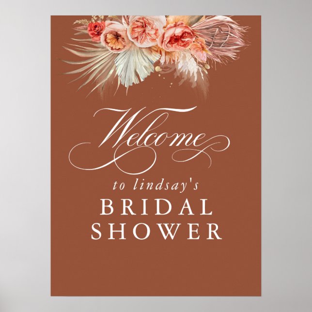 Poster Bem-vindo ao Chá de Noiva de Grama das Pampas Ferr (Frente)