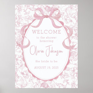 Poster Bem-vindo ao Chá de Noiva Floral Chinoiserie com L