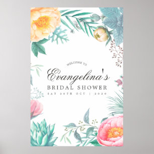 Poster Bem-vindo ao Chá de Noiva Floral de Menta Tropical