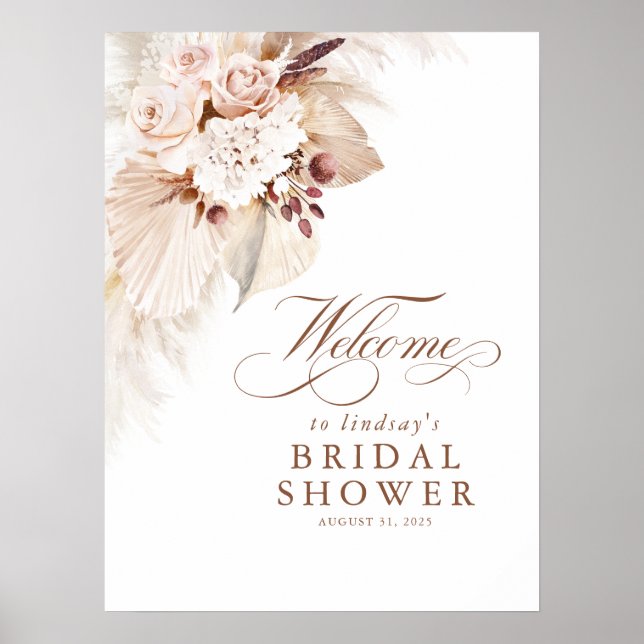 Poster Bem-vindo ao Chá de Noiva Floral Macio de Grama da (Frente)