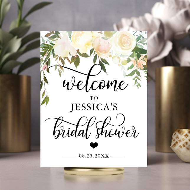 Poster Bem-vindo ao Chá de Noiva Floral Rosa SINAL DE BEM (Welcome Bridal Shower Floral Pink WELCOME SIGN)