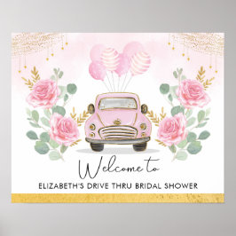 Poster Bem-vindo ao Chá de Noiva no Pretty Pink Gold Driv