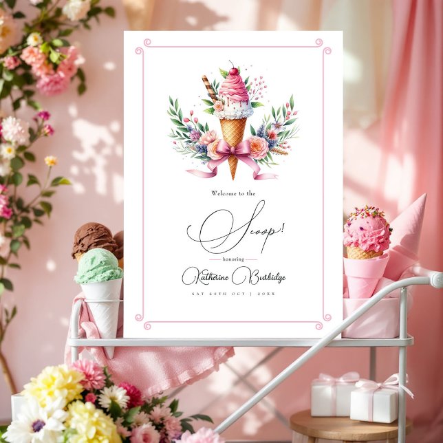 Poster Bem-vindo ao Chá de panela do Sorvete Scoop (Welcome to the Scoop Ice Cream Bridal Shower Poster)