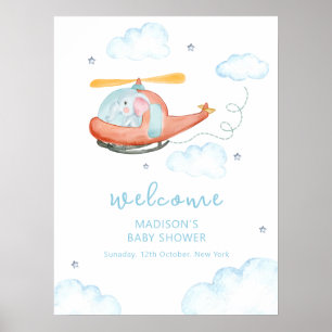 Poster Bem-vindo ao Chuveiro de Bebê do Helicóptero Elefa