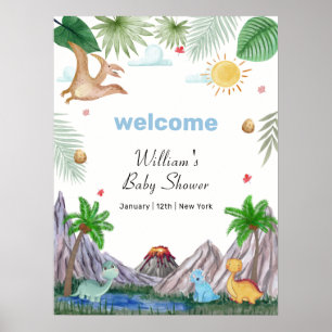 Poster Bem-vindo ao Chuveiro de Bebê Montanha Vulcão Rawr