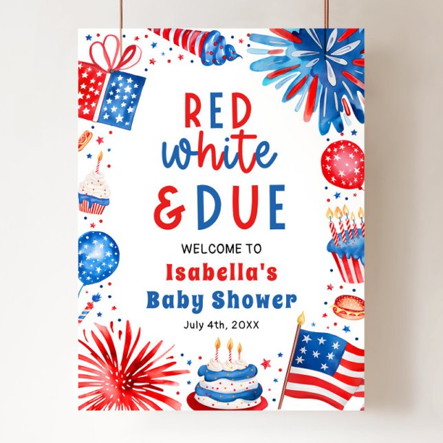 Poster Bem-vindo ao Chuveiro de Bebê Neutro em Gênero Ver (Red White & Due Gender Neutral Baby Shower Welcome Sign)