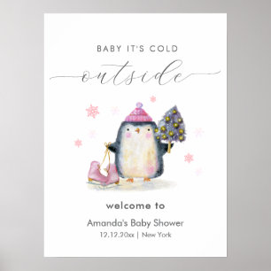 Poster Bem-vindo ao Chuveiro de Bebê Pinguim Floresta de