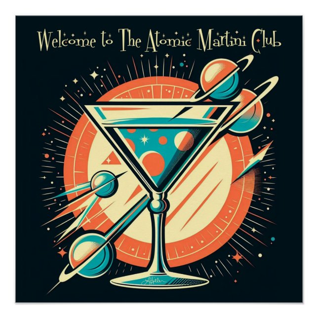 Pôster Bem-vindo ao Clube do Martini Atômico Era Espacial (Frente)