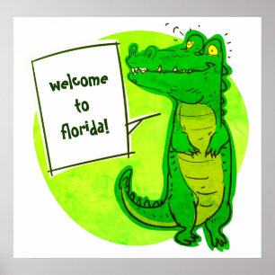 Poster bem-vindo ao desenho animado de crocodilo da flori