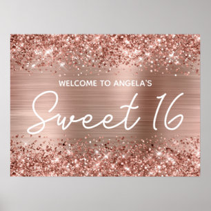 Poster Bem-vindo ao Glitter e Folha de Ouro Rosa Sweet 16