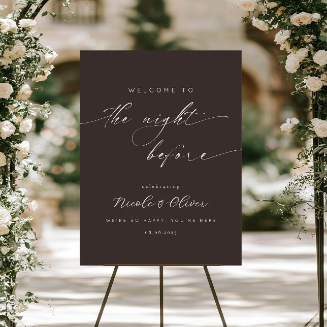 Poster Bem-vindo ao Jantar de Ensaio Moderno Café (Dark Brown and Warm Ecru Rehearsal Dinner Sign)