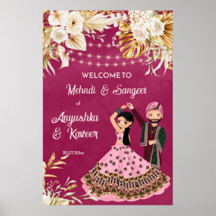 Poster Bem-vindo ao mehndi sangeet rosa dourado casamento