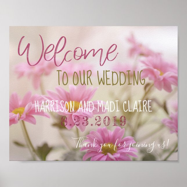 Poster Bem-vindo ao nosso casamento Flor Romântica Rosa 1 (Frente)