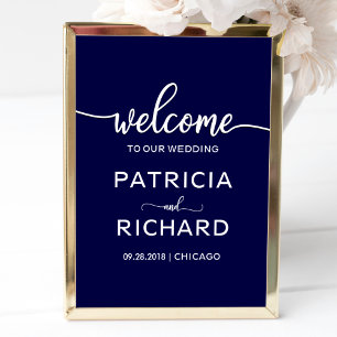 Poster Bem-vindo ao nosso Casamento Placa Azul Marinho
