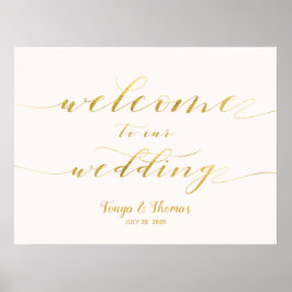 Poster Bem-vindo ao nosso Dourado Sinal de Caligrafia Swa