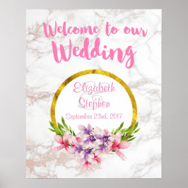 Poster Bem-vindo ao nosso Floral e Marble de Casamento