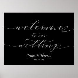 Poster Bem-vindo ao nosso Sinal de Caligrafia Silver Swas