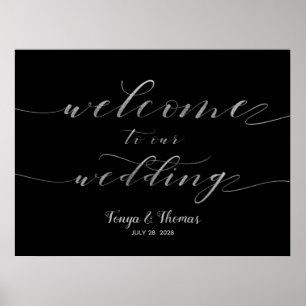 Poster Bem-vindo ao nosso Sinal de Caligrafia Silver Swas