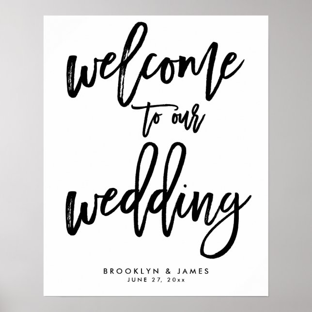 Pôster Bem-Vindo Ao Nosso Sinal De Casamento Branco E Pre (Frente)