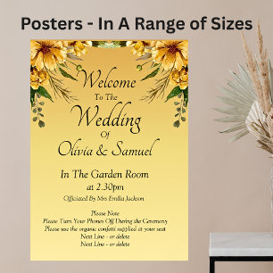 Poster Bem-vindo ao Ouro de Casamento Flores Amarelas