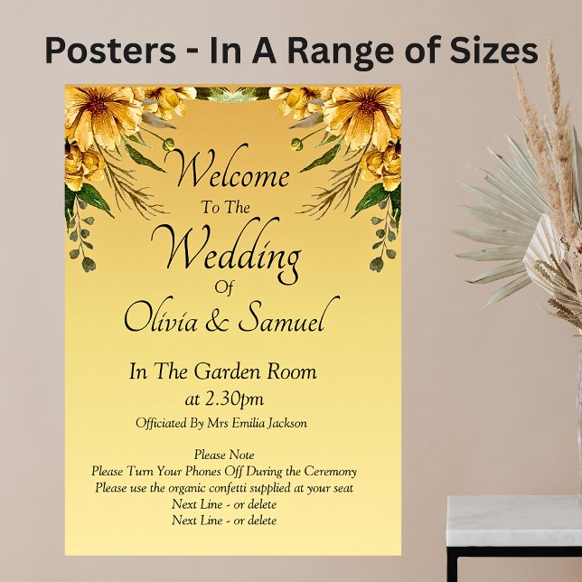 Poster Bem-vindo ao Ouro de Casamento Flores Amarelas (Criador carregado)