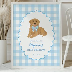 Poster Bem-vindo ao Primeiro Aniversário do Golden Retrie