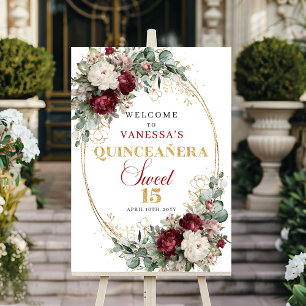Poster Bem-vindo ao Quinceanera Vermelho Escuro Burgundy
