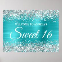 Bem-vindo ao Sweet 16 Azul Turquesa Brilho Prata