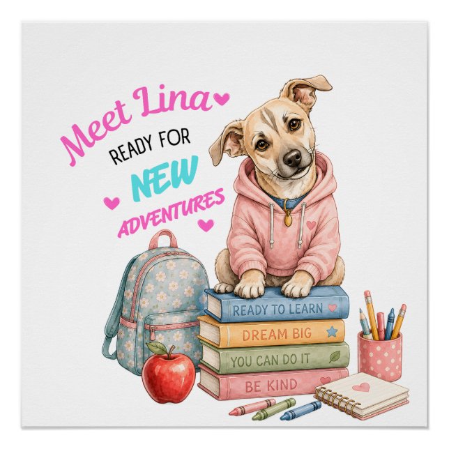 Pôster Bem-vindo às Aventuras Escolares de Lina! (Frente)